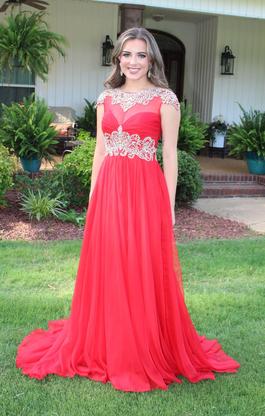 Rachel Allan Red Size 2 Floor Length Sleeves Sheer A-line Dress on Queenly