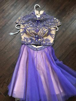 Sherri Hill Purple Size 0 Sequin Midi Beaded Top Cocktail Dress on Queenly