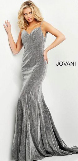 Jovani Silver Size 12 Fully Beaded Spaghetti Strap $300 Sorority Formal A-line Dress on Queenly