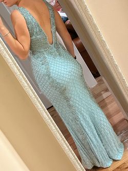 Sherri Hill Light Blue Size 2 Military Fully-beaded Mermaid Dress on Queenly