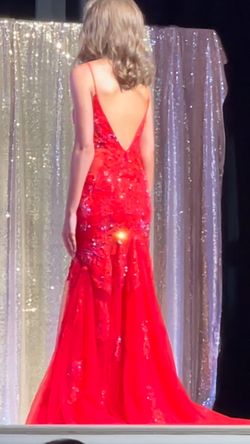 Rachel Allan Red Size 4 Boat Neck Embroidery Prom Floor Length Side slit Dress on Queenly