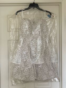 Sequin Hearts White Size 6 Bridal Shower Sequin Cocktail Dress on Queenly