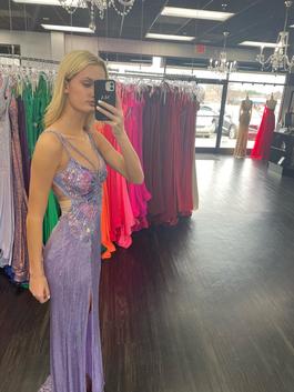 Sherri Hill Purple Size 0 $300 Sheer Fully-beaded 50 Off Side slit Dress on Queenly