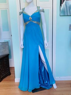 Panoply Blue Size 4 Side Slit Tulle Train A-line Dress on Queenly