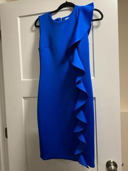 Calvin Klein Blue Size 6 $300 Jersey Midi Cocktail Dress on Queenly