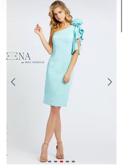 Mac Duggal Blue Size 4 $300 Euphoria Corset One Shoulder Cocktail Dress on Queenly