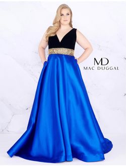MAC DUGGAL 66787F Blue Size 20 Embroidery Velvet Floor Length Jewelled Ball gown on Queenly