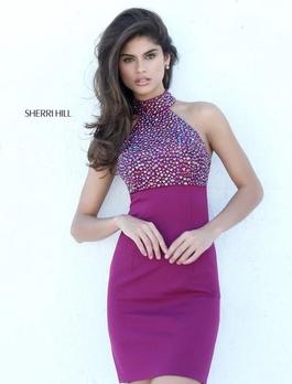 Sherri Hill Red Size 4 Jewelled Halter Cocktail Dress on Queenly