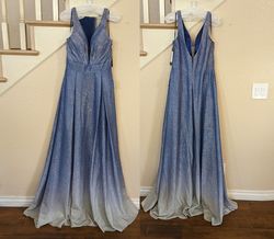 Style Blue Ombre Glitter Metallic Sleeveless A-line Ball Gown Cinderella Divine Blue Size 12 Floor Length Plus Size $300 A-line Dress on Queenly