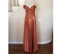 Style Burnt Orange Beaded Sweetheart Neckline Satin A-line Ball Gown Bicici & Coty  Orange Size 12 Silk Floor Length A-line Dress on Queenly
