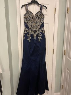 May Queen Blue Size 8 Military Floor Length Navy Mermaid Dress on Queenly