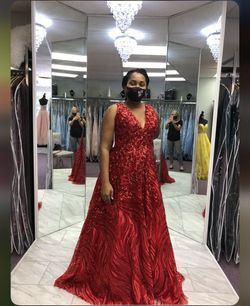 Jovani Red Size 16 Pattern Plus Size Sheer Sequin Ball gown on Queenly