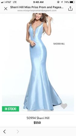 Sherri Hill Light Blue Size 0 Floor Length Sequin Prom Mermaid Dress on Queenly
