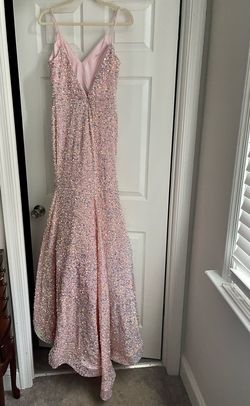 Christina Wu Pink Size 6 Velvet Sequin Shiny Mermaid Dress on Queenly