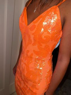 Jovani Orange Size 0 Plunge Homecoming Sequined Cocktail Dress on Queenly