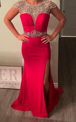 Mac Duggal Red Size 6 Belt Sheer Side slit Dress on Queenly