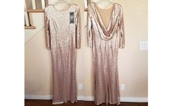 Style Champagne Sequin Long Sleeve Cowl Back Ball Gown EVA Nude Size 12 Jersey Plus Size Spandex Straight Dress on Queenly