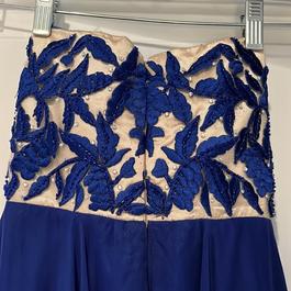 Sherri Hill Blue Size 4 Strapless $300 Jewelled Straight Dress on Queenly