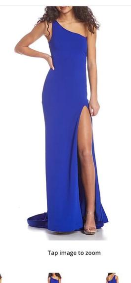 Dillards Blue Size 6 One Shoulder Tall Height Side Slit Straight Dress on Queenly