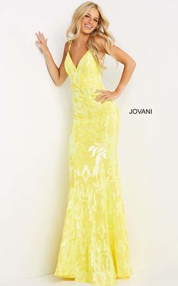Style 07784A Jovani Yellow Size 0 Pageant Military Spaghetti Strap Straight Dress on Queenly