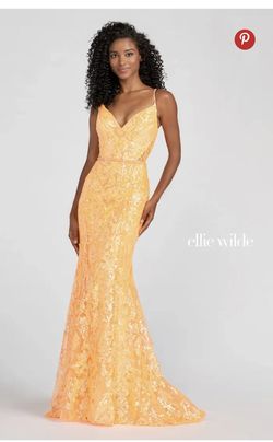 Style EW122022 Ellie Wilde Orange Size 2 Black Tie Jewelled Floor Length Straight Dress on Queenly