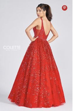 Style CL12237 Colette Red Size 4 Tulle Jewelled Ball gown on Queenly