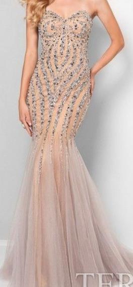 Glamour by Terani Couture Nude Size 0 Strapless Floor Length Jewelled Mermaid Dress on Queenly