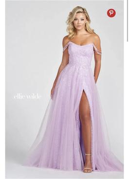 Style EW122037 Ellie Wilde Purple Size 8 Square Neck Tulle Black Tie Straight Dress on Queenly