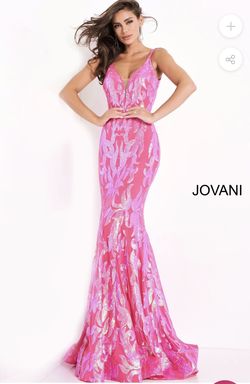 Style 07784A Jovani Pink Size 0 V Neck Prom Straight Dress on Queenly