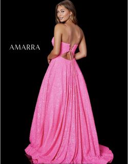 Style 87311 Amarra Hot Pink Size 8 Floor Length Spaghetti Strap Ball gown on Queenly