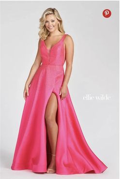 Style EW122021 Ellie Wilde Pink Size 22 Sorority Formal Side Slit Black Tie Floor Length A-line Dress on Queenly