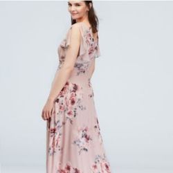 David's Bridal Pink Size 6 $300 V Neck Print Tulle A-line Dress on Queenly