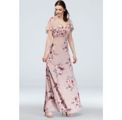David's Bridal Pink Size 6 $300 Sleeves Floral Military A-line Dress on Queenly