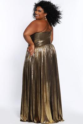 Style CE2201 Sydney's Closet Gold Size 22 Floor Length Halter Tall Height Side slit Dress on Queenly
