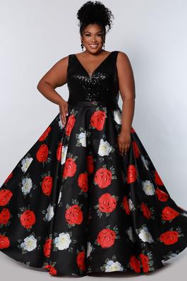 Style CE2204 Sydney's Closet Black Size 14 Floor Length Jewelled Print Tall Height Ball gown on Queenly