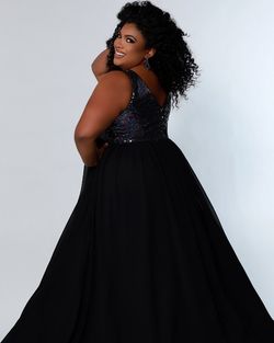 Style CE2205 Sydney's Closet Black Size 14 Jewelled Tall Height Belt A-line Dress on Queenly