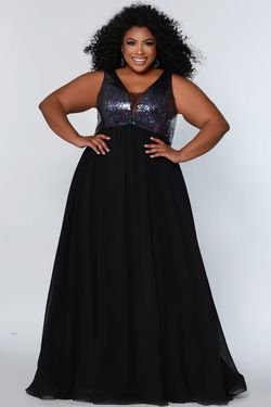 Style CE2205 Sydney's Closet Black Size 14 Floor Length Jewelled Tall Height Belt A-line Dress on Queenly