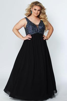 Style CE1813 Sydney's Closet Black Size 20 Shiny Sequined Ball gown on Queenly