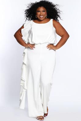 Style CE2014 Sydney's Closet White Size 18 Keyhole Tall Height Jumpsuit Dress on Queenly