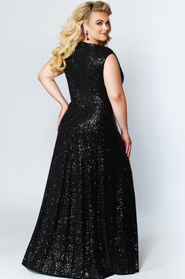 Style CE1801 Sydney's Closet Black Size 14 Jewelled Tall Height V Neck Straight Dress on Queenly