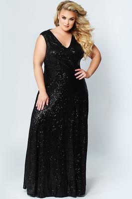 Style CE1801 Sydney's Closet Black Size 14 Floor Length Jewelled Tall Height V Neck Straight Dress on Queenly