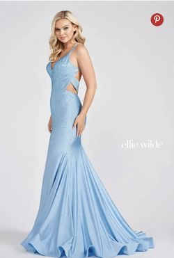 Style EW122001 Ellie Wilde Blue Size 8 Black Tie Cut Out Floor Length Straight Dress on Queenly
