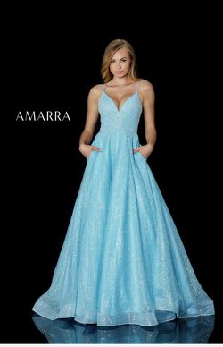Style 87312 Amarra Blue Size 10 V Neck Jewelled Ball gown on Queenly