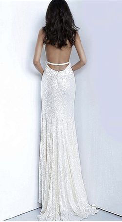 Jovani White Size 2 Floor Length Prom Side slit Dress on Queenly