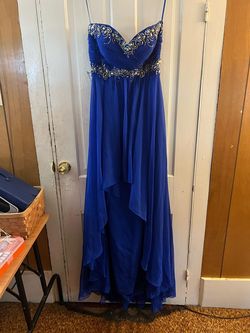 Mac Duggal Blue Size 8 Prom Military Strapless Straight Dress on Queenly
