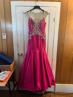 Mac Duggal Hot Pink Size 10 Prom Jewelled Beaded Top Pageant Train Dress on Queenly