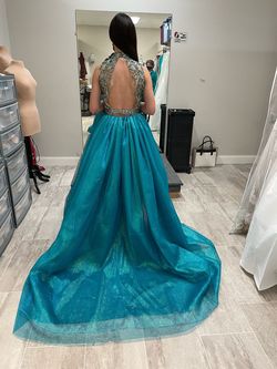 Sherri Hill Blue Size 4 Floor Length Overskirt Straight Dress on Queenly