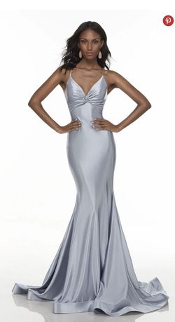 Style 61168 Alyce Paris Blue Size 10 Pageant V Neck Black Tie Floor Length Straight Dress on Queenly