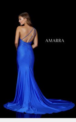 Style 87242 Amarra Blue Size 8 Black Tie Cut Out Floor Length Side slit Dress on Queenly