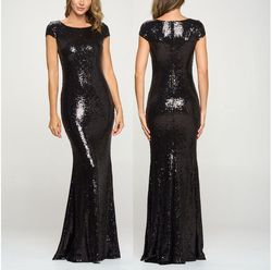 Style Black Short Sleeve Sequin Sheath Formal Gown Ricarica Black Size 8 Sequined Mini Sleeves Jersey Straight Dress on Queenly